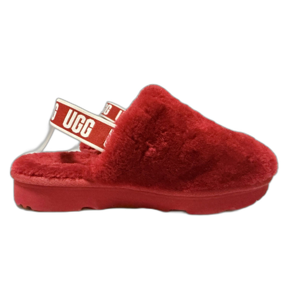 UGG Fluff Yeah Ribbon Red Fuzzy Platform Slippers Y2K Youth Size 2